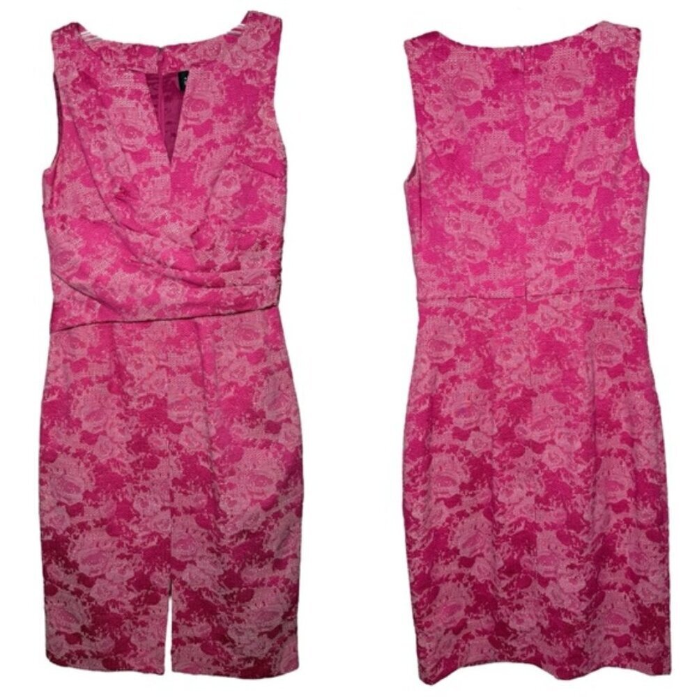 ADRIANNA PAPELL Pink Floral Ruched Sheath Dress Size 4 Rose Feminine Preppy